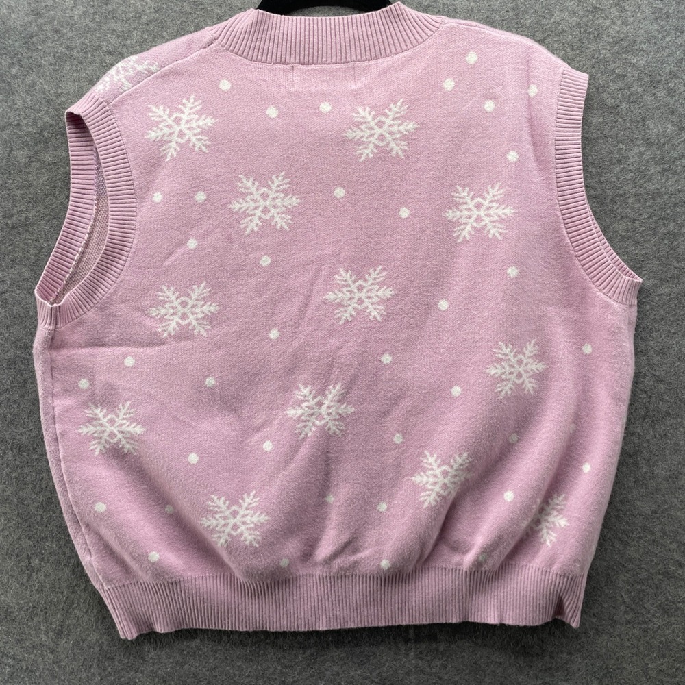 My Violet Teddy Bear Sweater Vest Womens XL/2X Pink Snowflake Presents Button - Picture 2 of 9